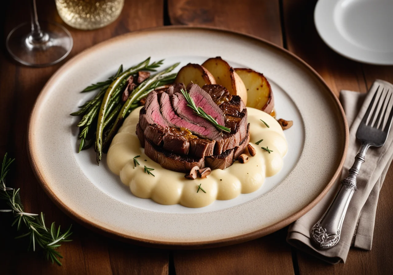 Steak with Porcini Potato Gratin