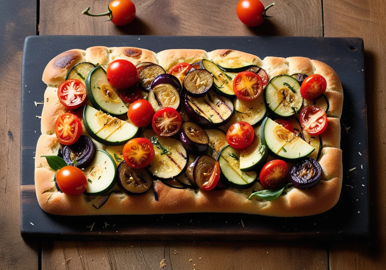 Olive Focaccia with Grilled Vegetables