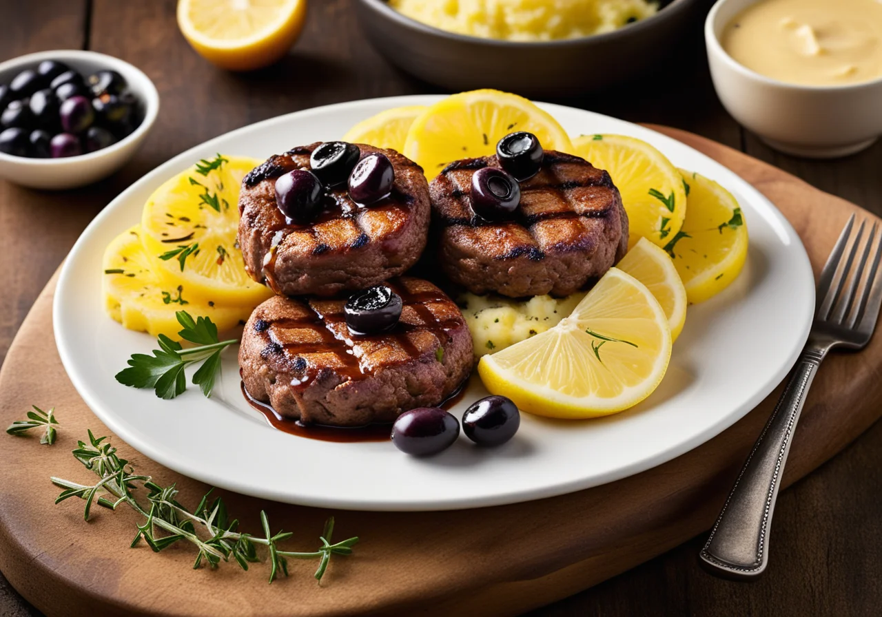Grilled Patties with Colorful Mashed Potatoes