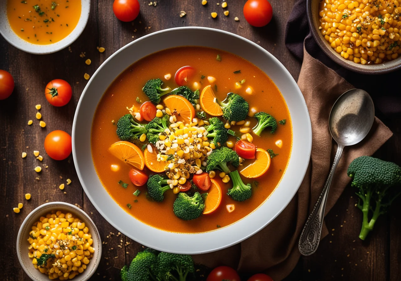 Spicy Vegetable Soup with Corn and Broccoli