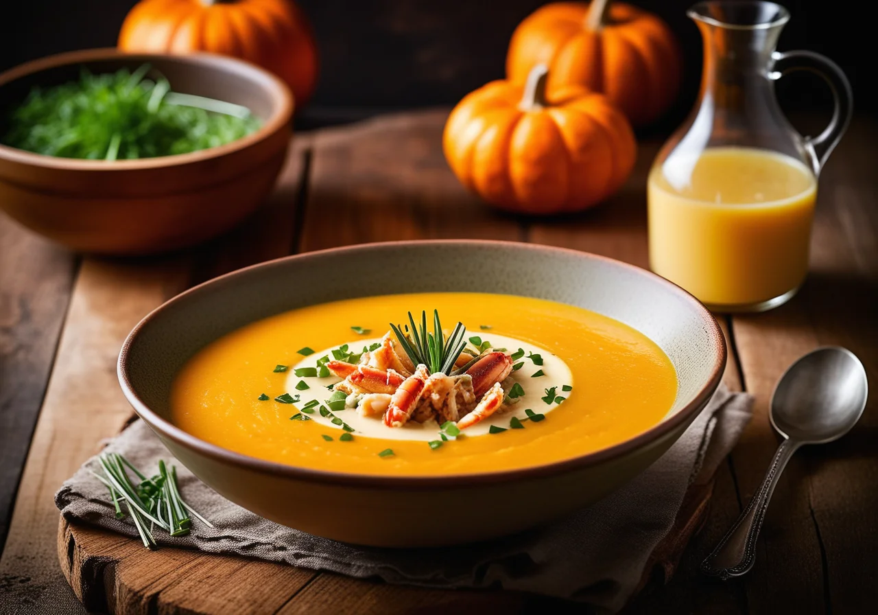 Spicy Pumpkin Soup with Crab Meat