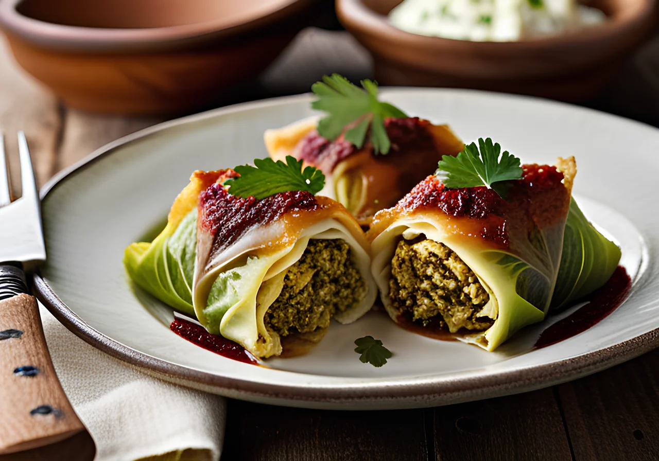 Crispy Savoy Cabbage Rolls with Feta Filling