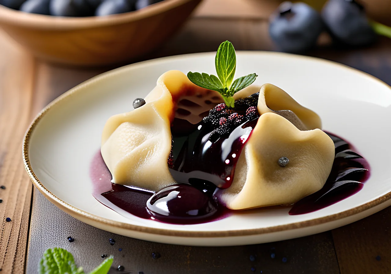 Dough Dumplings with Blueberries and Chia Seeds