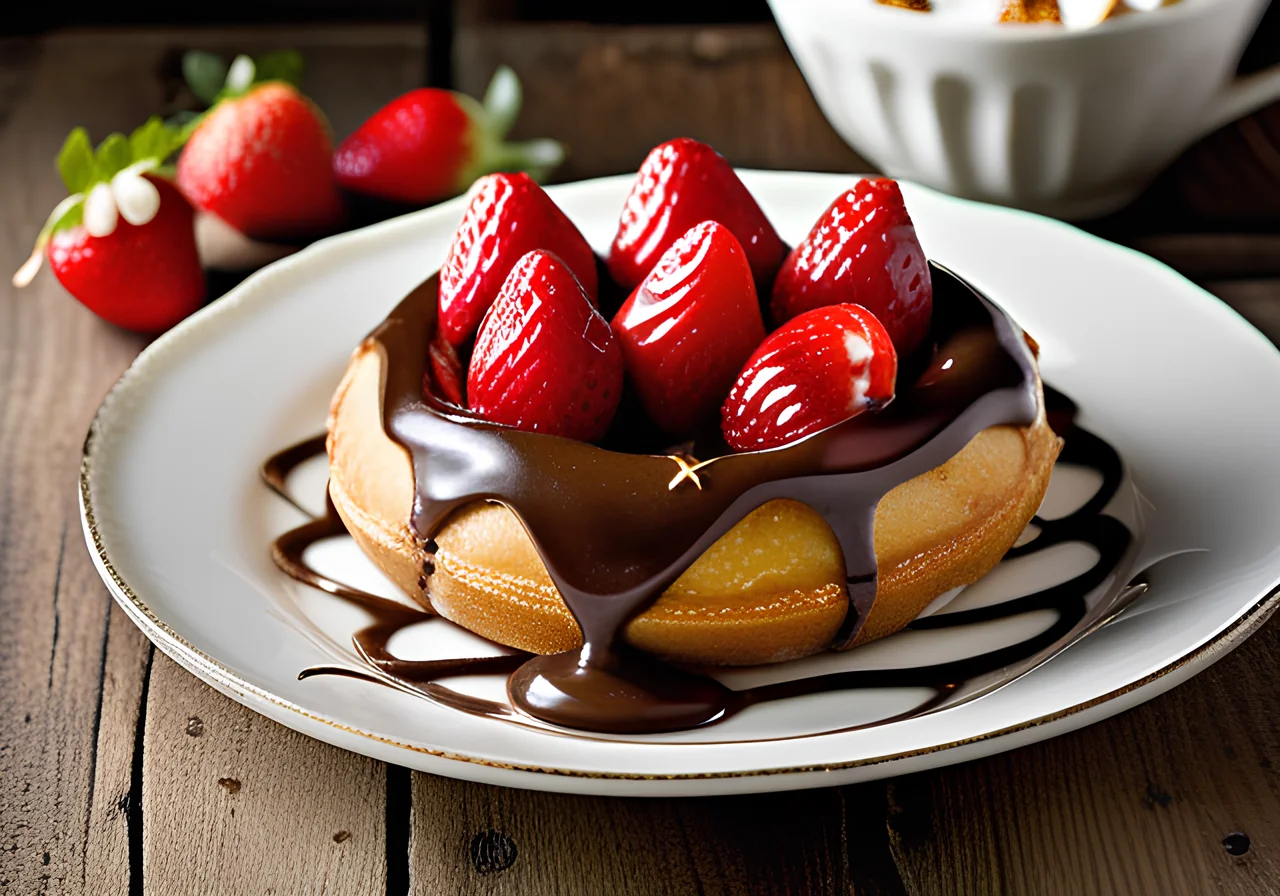 Easter Pastry with Cream and Fresh Strawberries