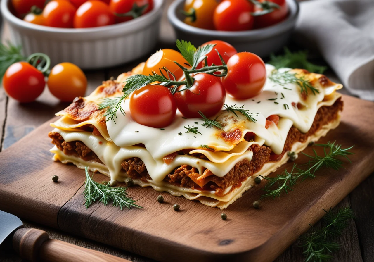 Lasagna with Cod, Capers and Cherry Tomatoes