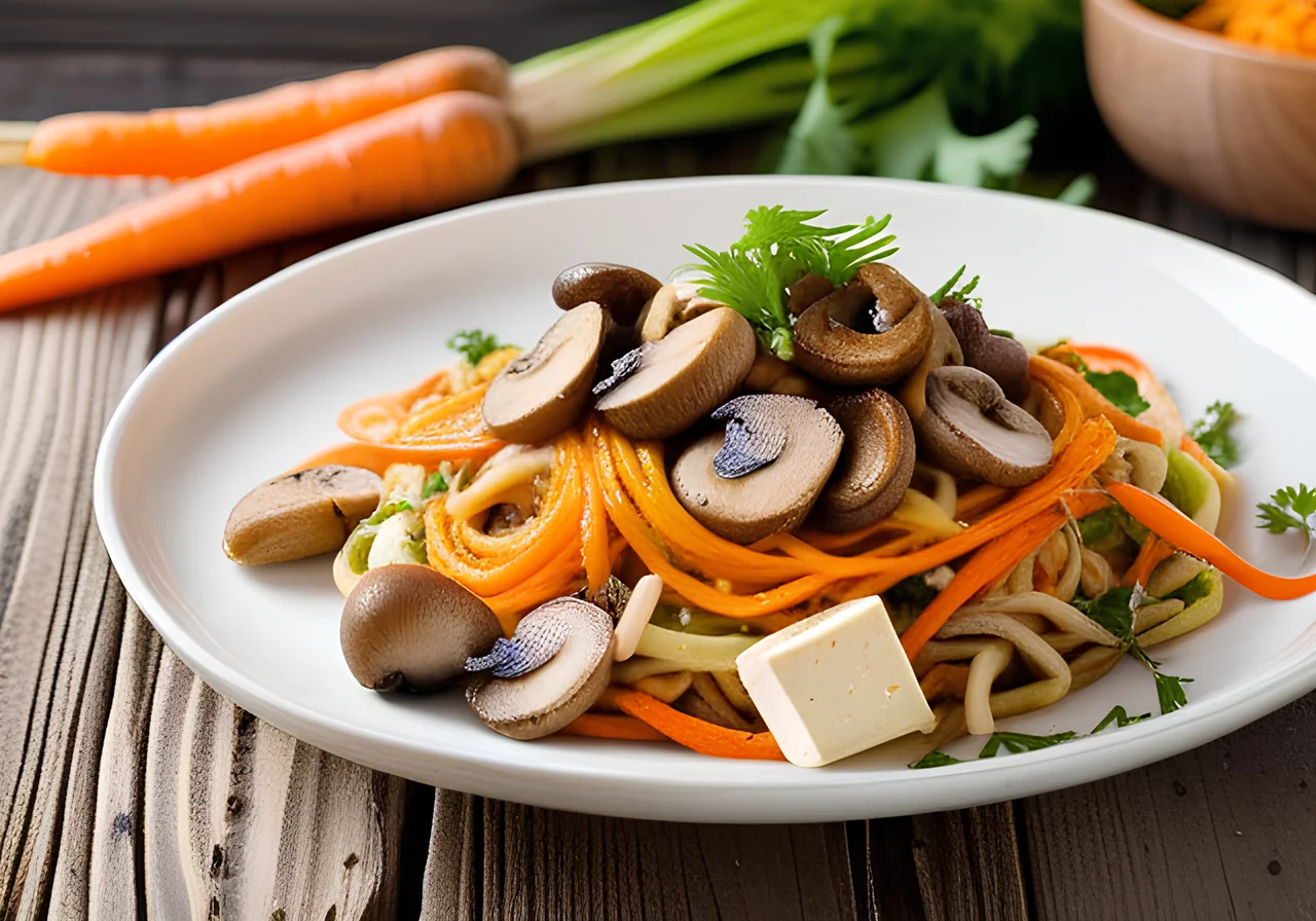 Vegetable Noodles with Mushrooms and Tofu