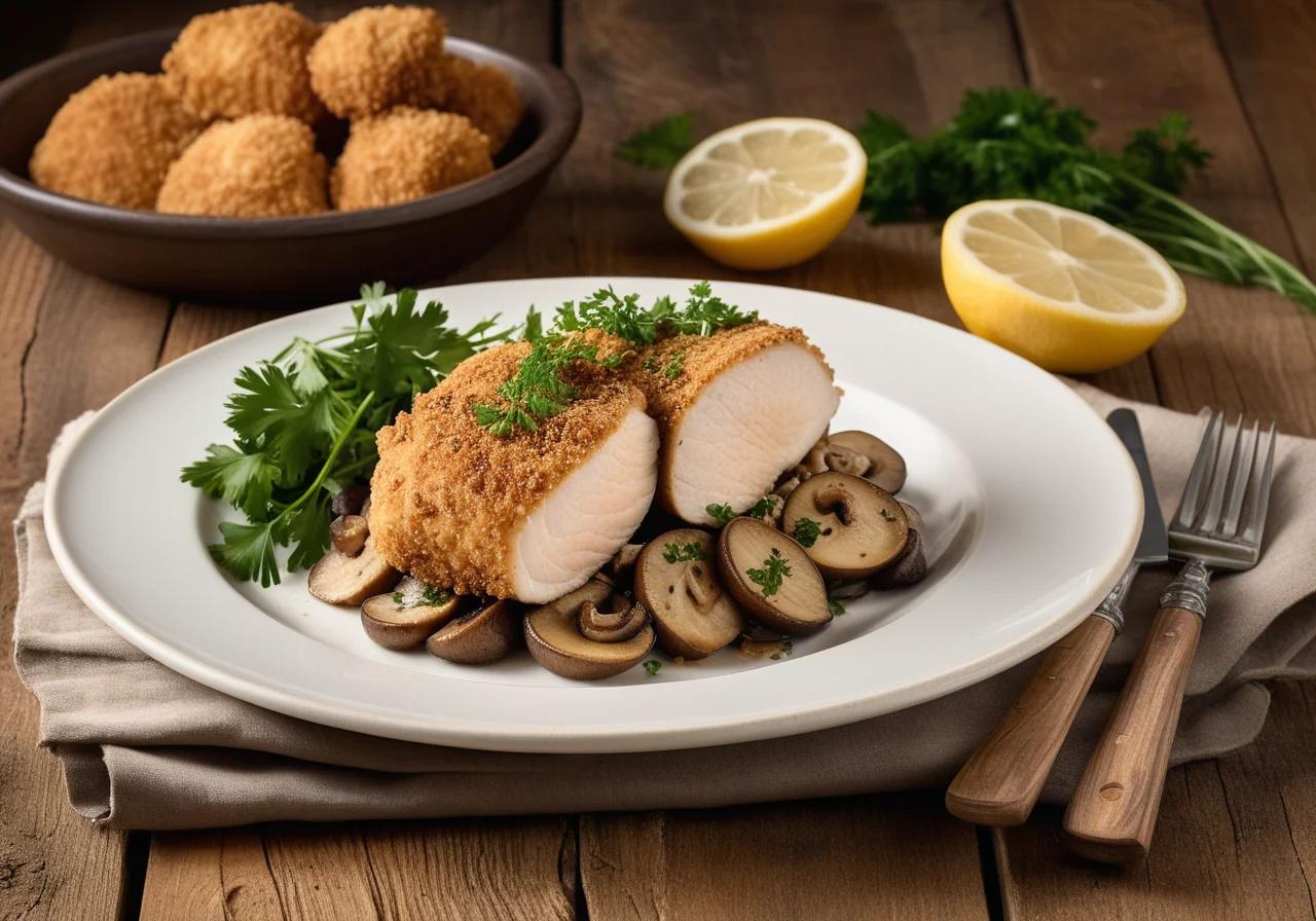 Chicken Breast Stuffed and Breaded with Mushrooms