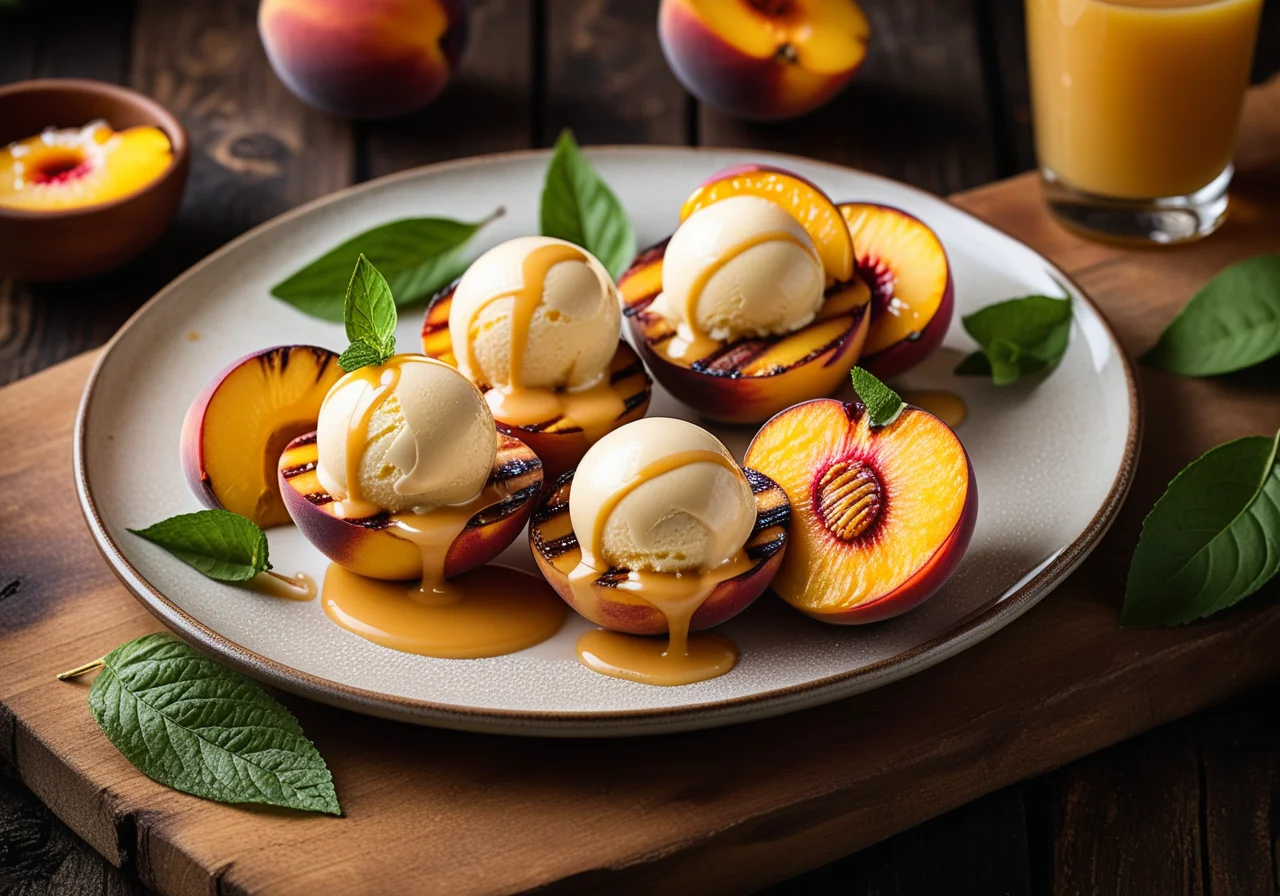 Grilled Peaches with Ice Cream and Lime Zest