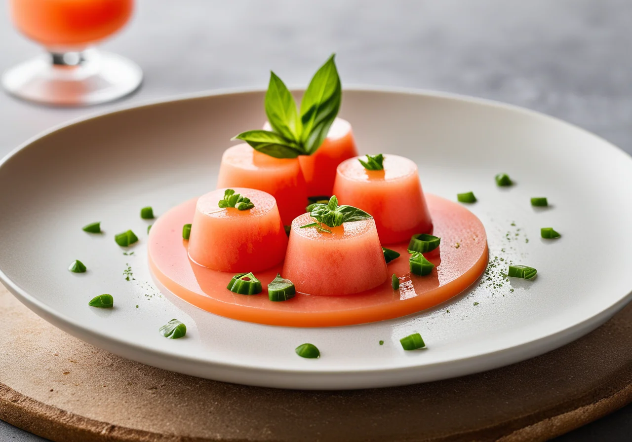 Melon Bites with Salmon Tartare, Scallions and Sour Cream