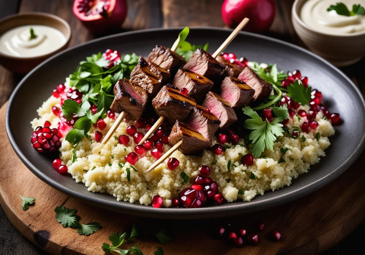 Grilled Lamb Skewers and Couscous Salad with Pomegranate