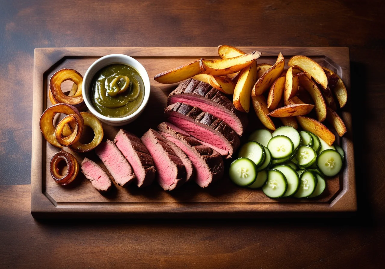 Steaks with Onion Sauce and Roasted Potatoes