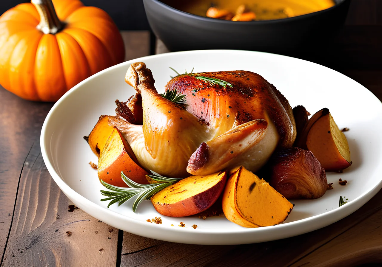 Roasted Chicken with Potatoes and Pumpkin