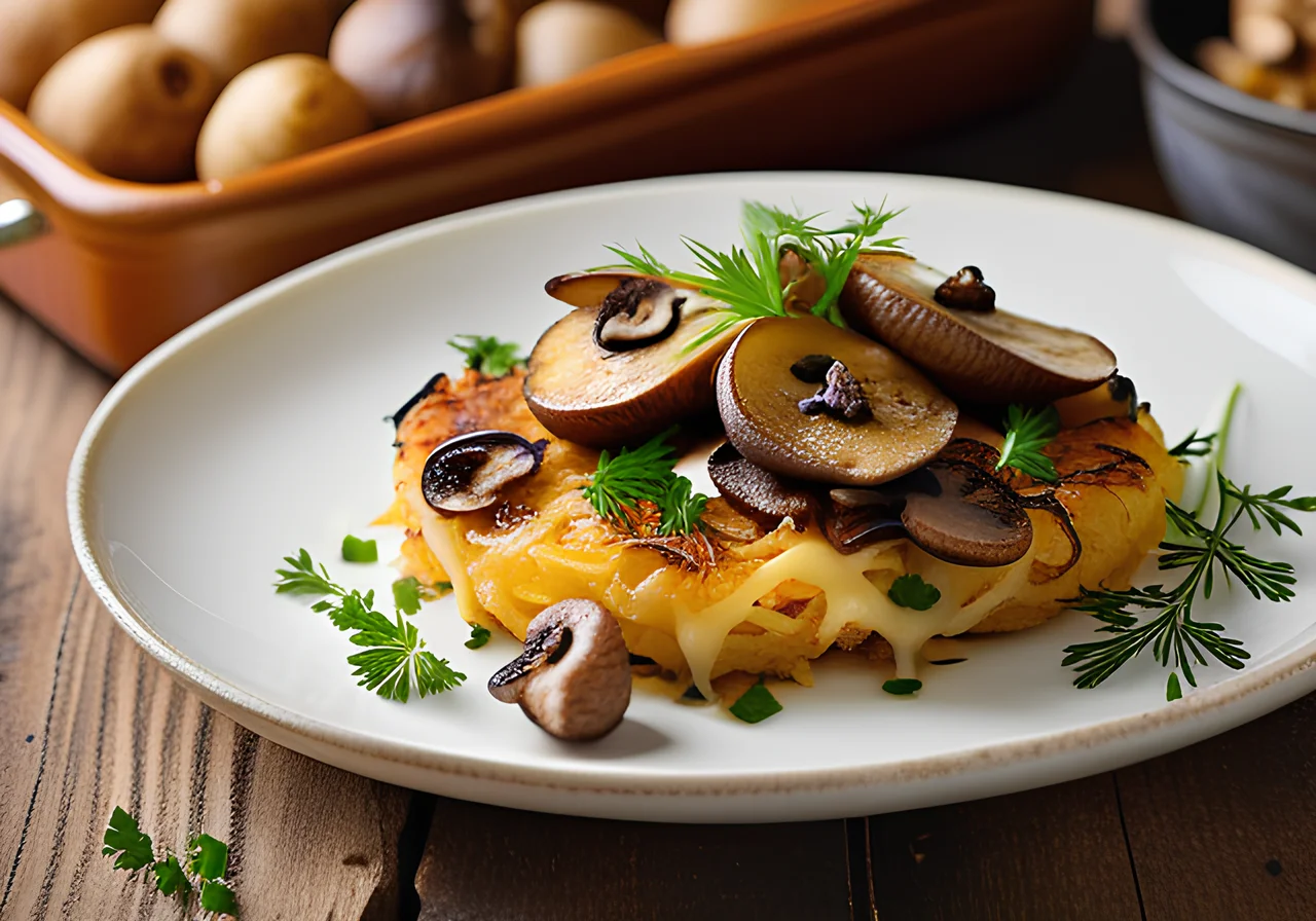 Rösti with Mushrooms and Cheese Gratin