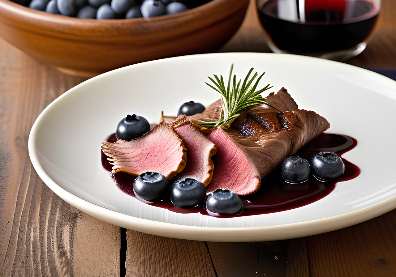 Venison Sirloin with Chanterelles and Blueberries