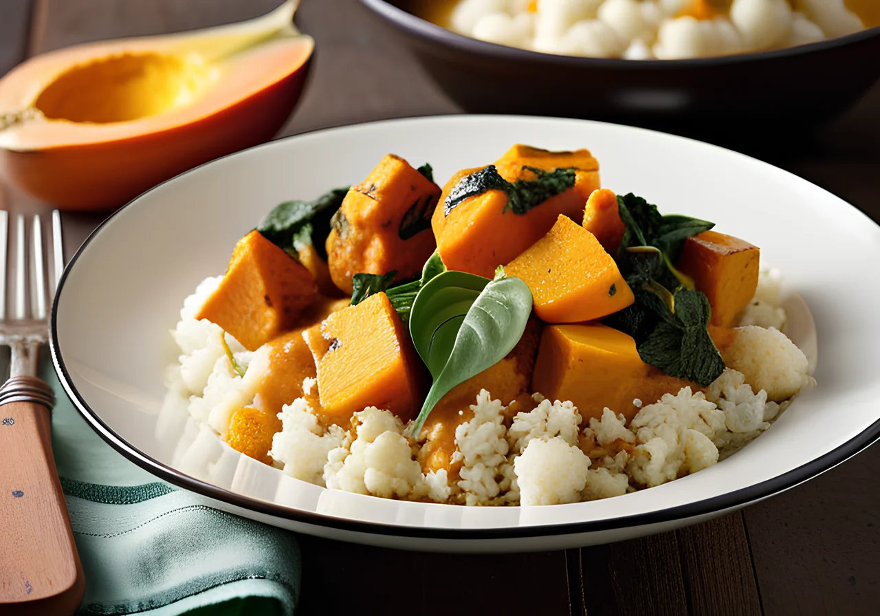Creamy Butternut Squash and Cauliflower Curry with Spinach
