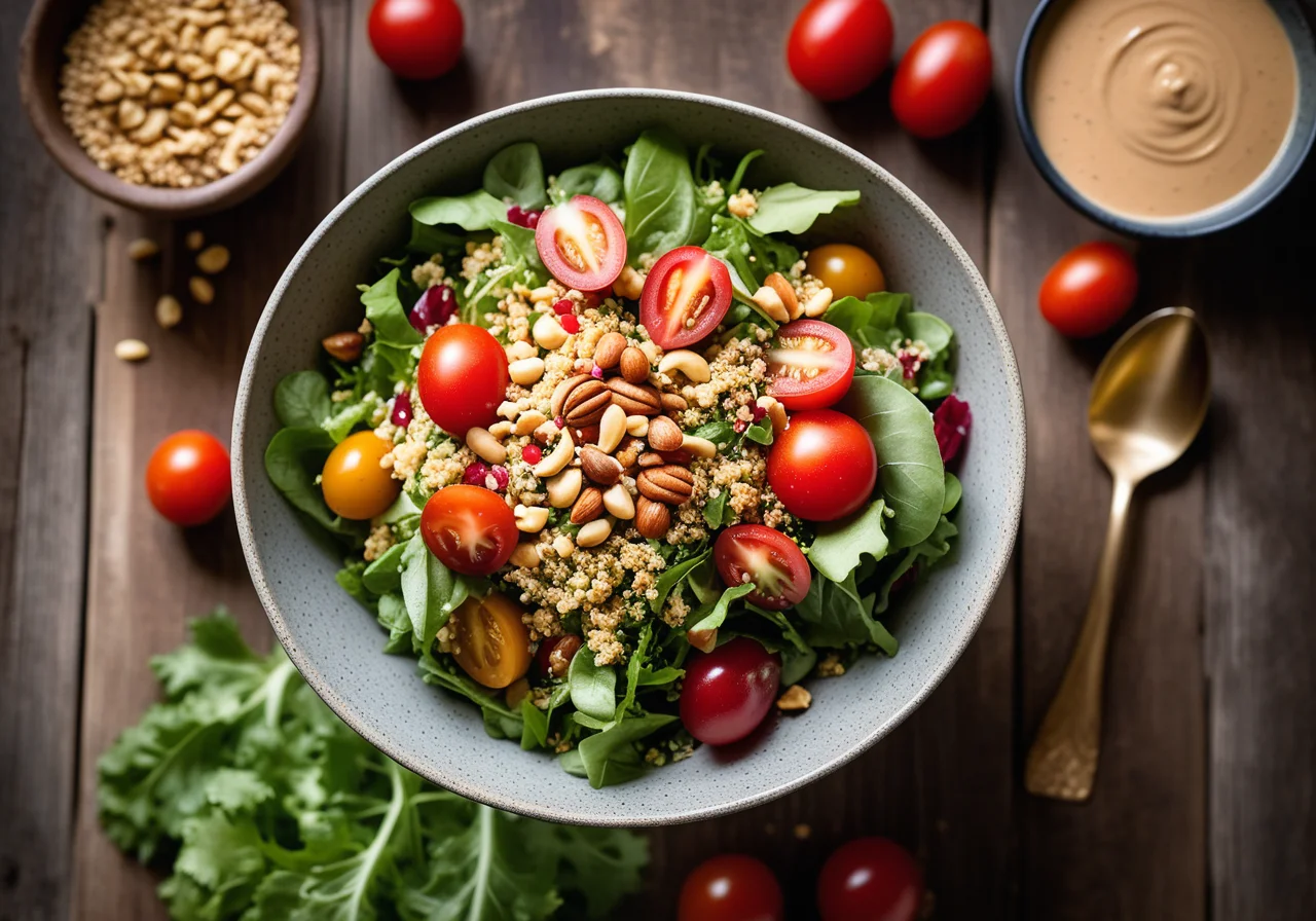 Leaf salad with quinoa and tomatoes