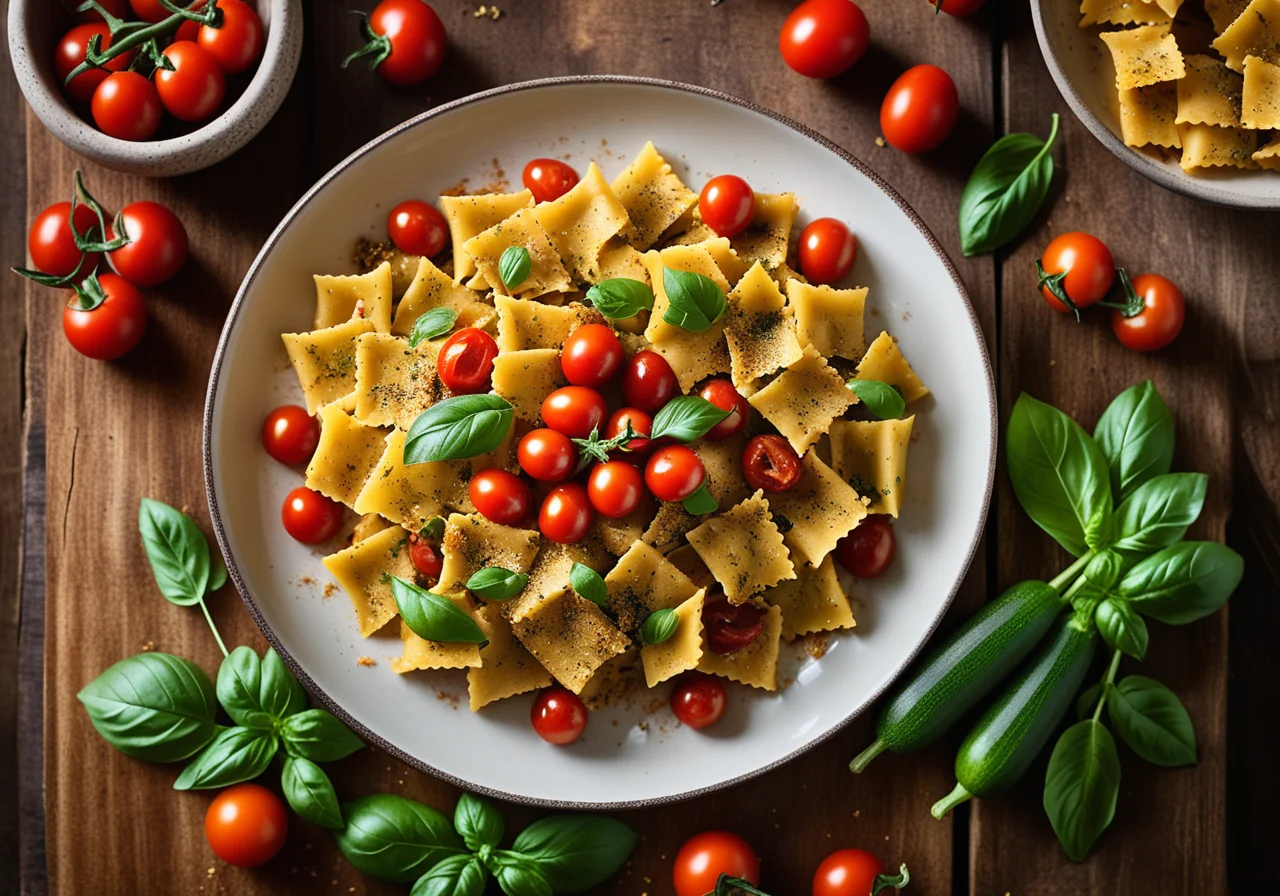 Pasta with Summer Vegetables and Pesto Rosso
