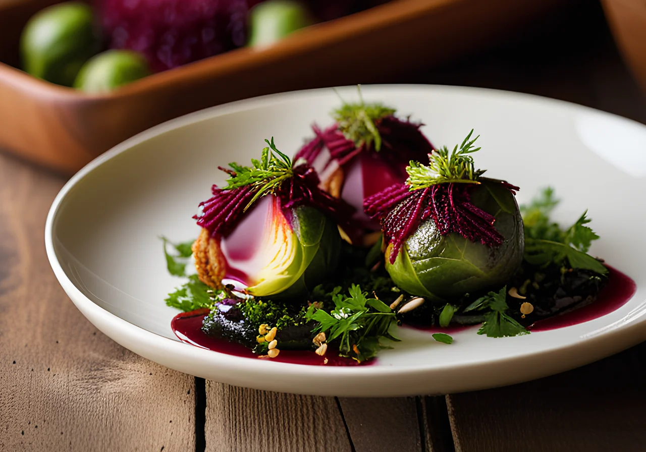 Brussels Sprouts Wrapped in Beet Rice