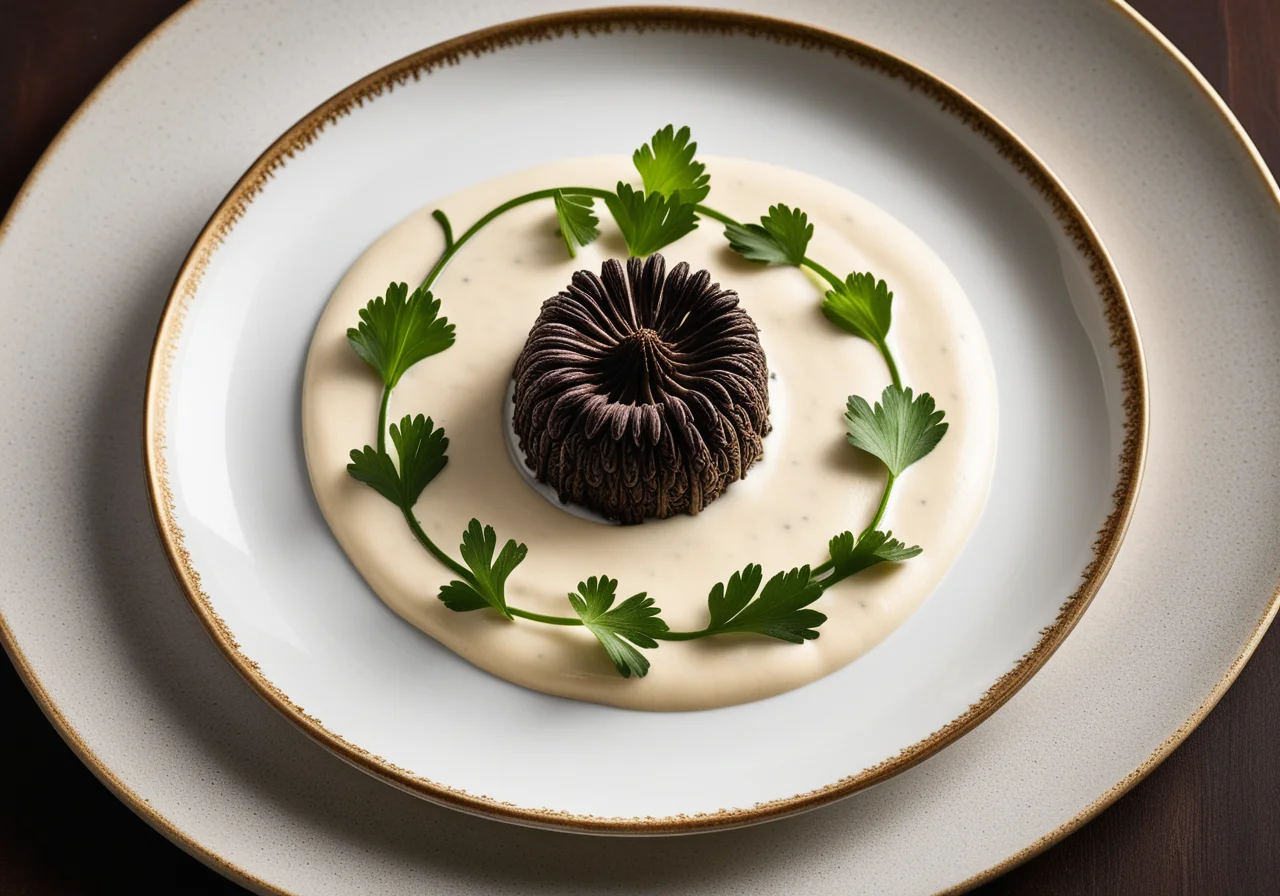 Black salsify with Morel cream sauce