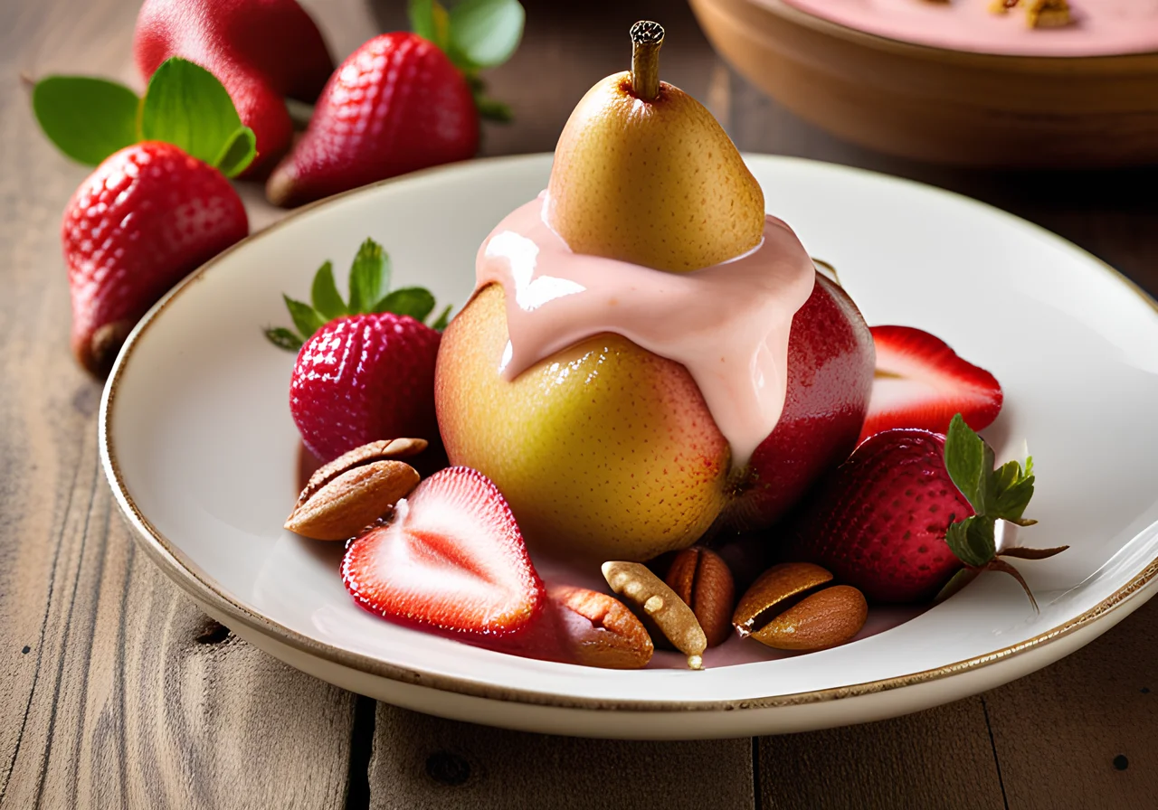Baked Pears with Berry Cream