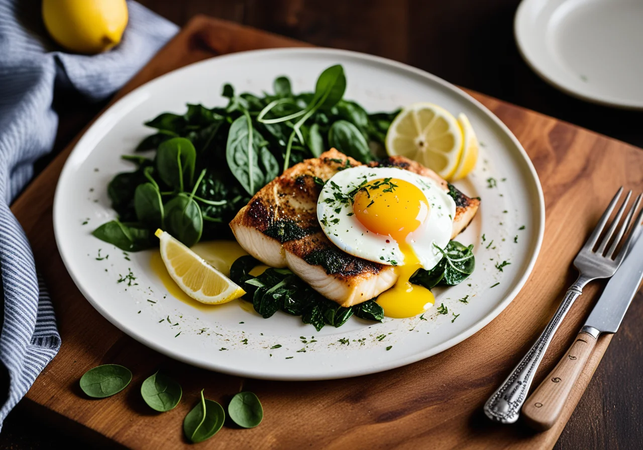 Baked Fish with Spinach and Egg