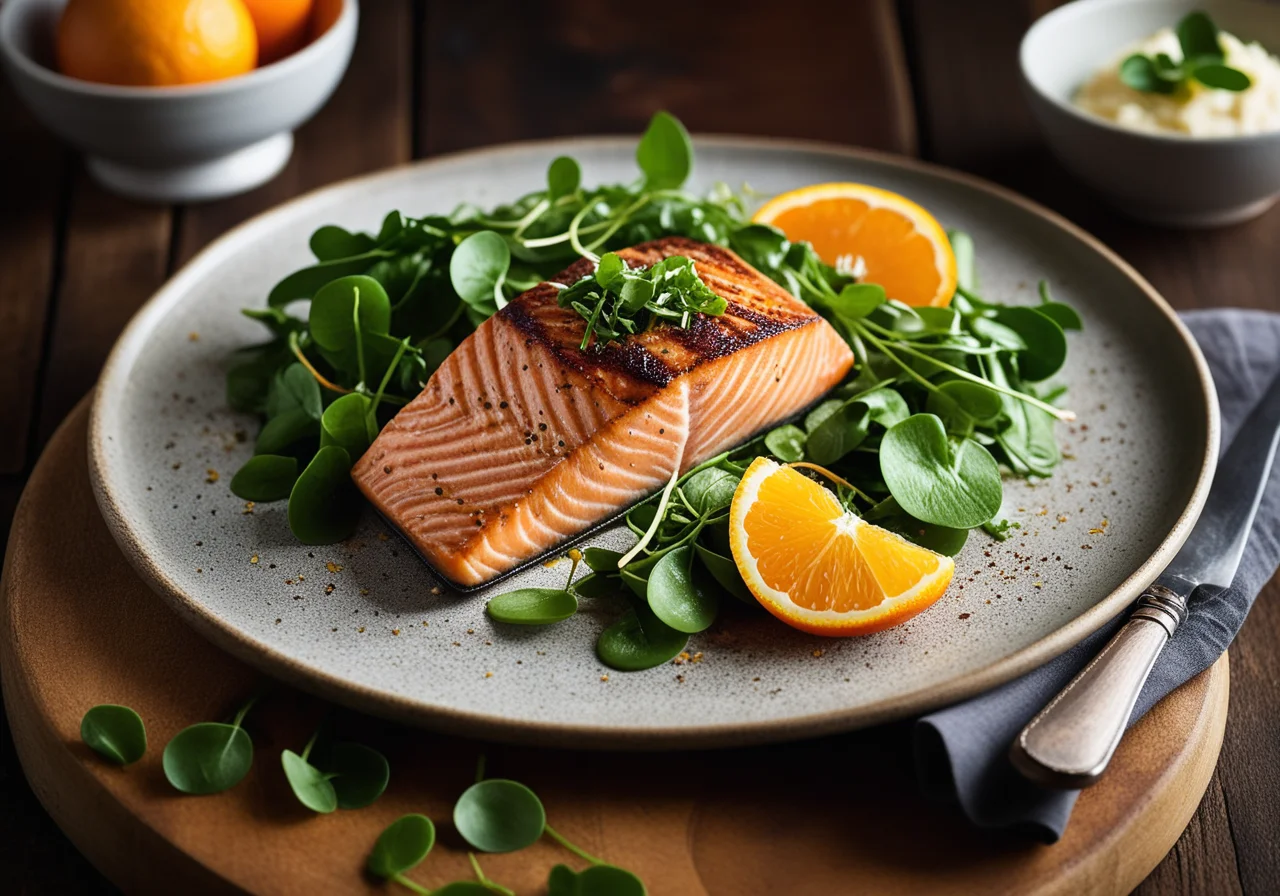 Salmon Steak with Watercress Salad