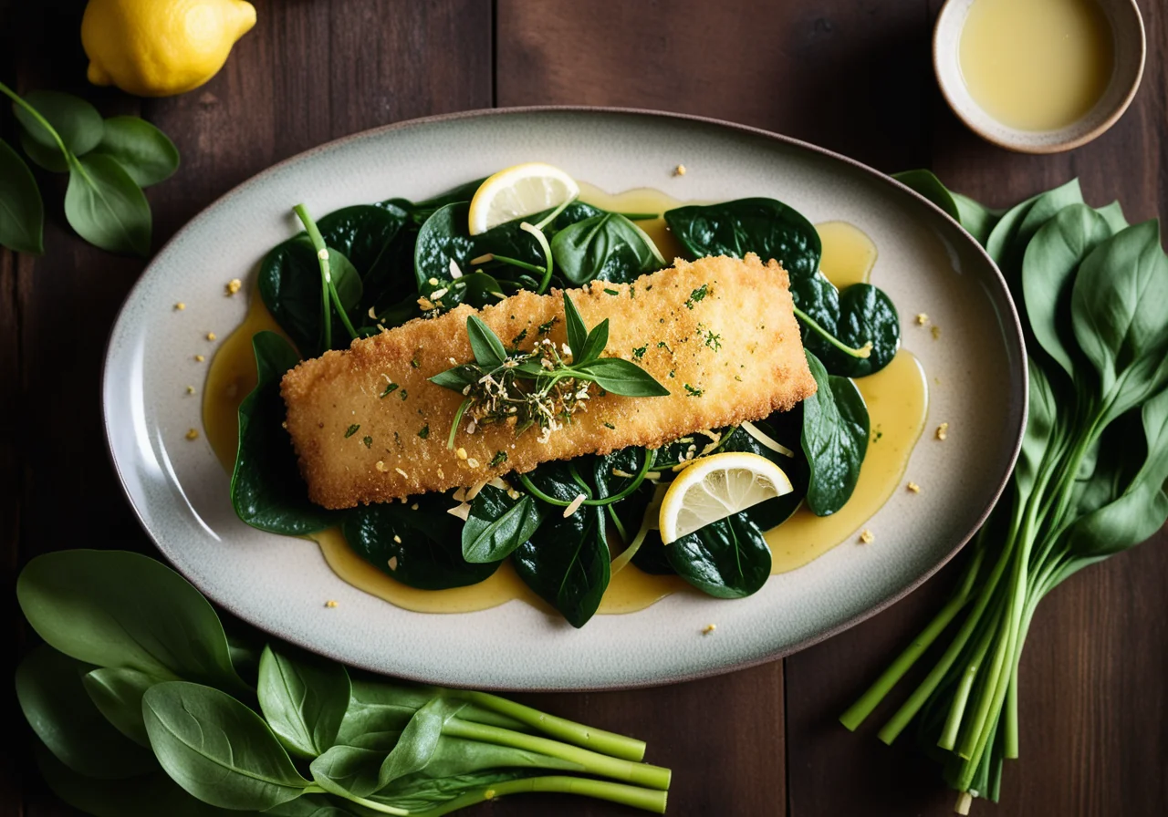 Wild Garlic Spinach and Fried Fish