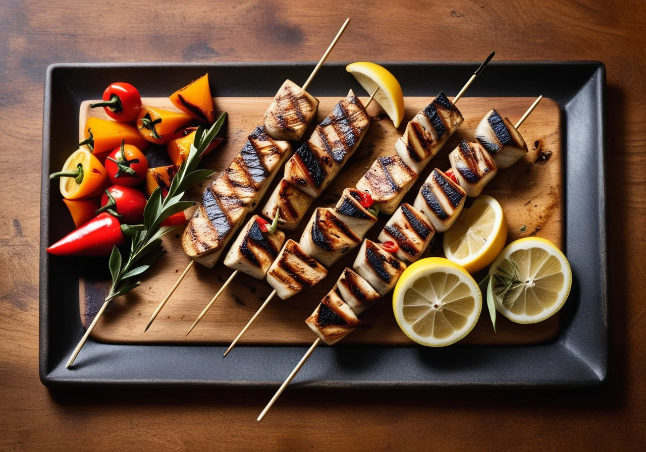 Grilled Mackerel and Fish Skewers