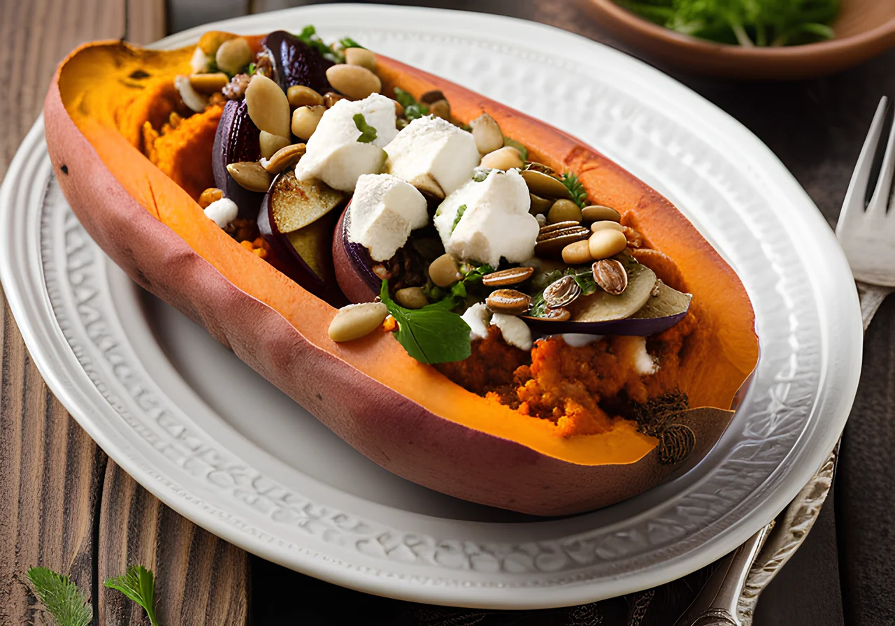 Stuffed Sweet Potato with Eggplant and Feta
