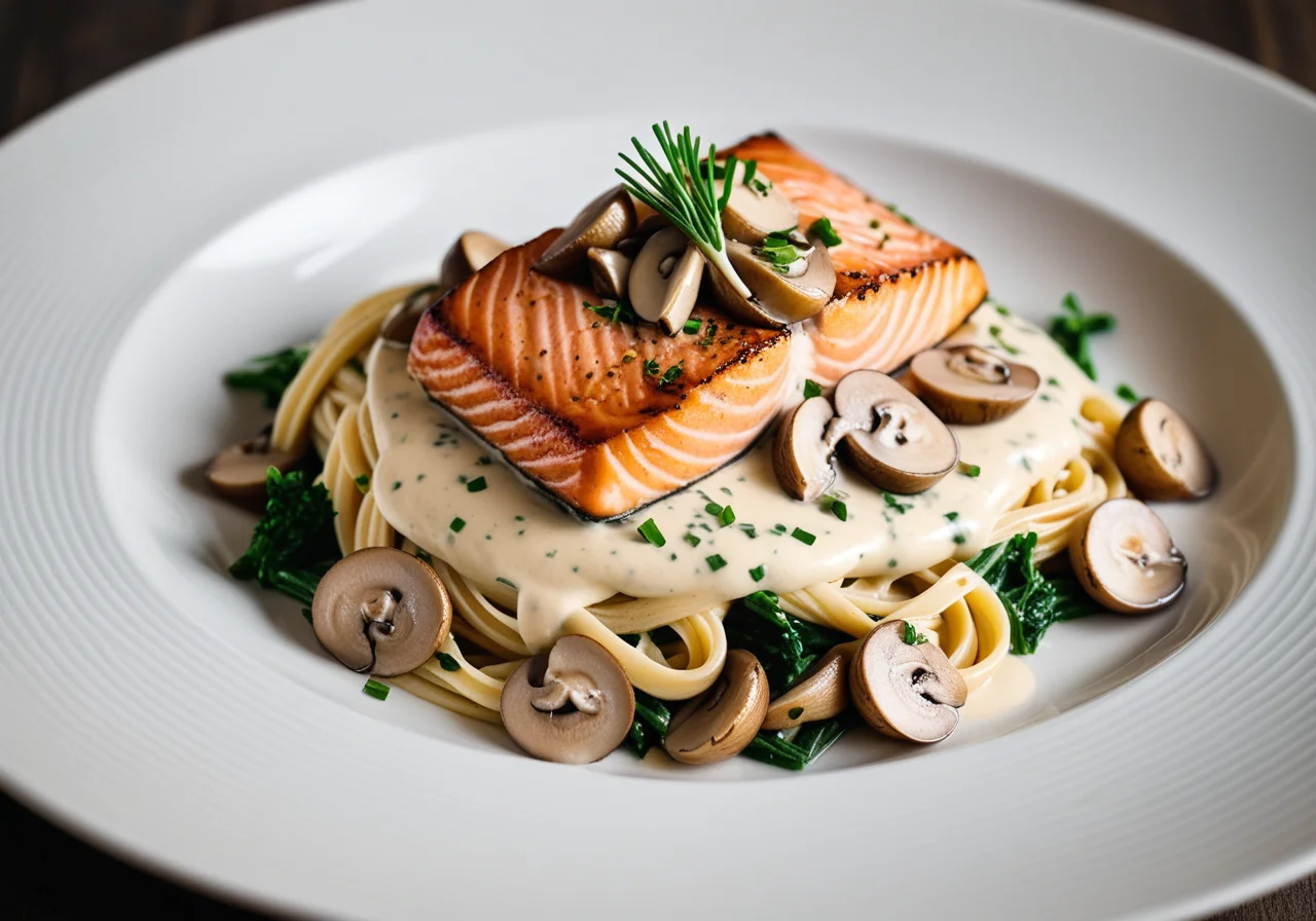 Salmon with Cream Sauce and Pasta