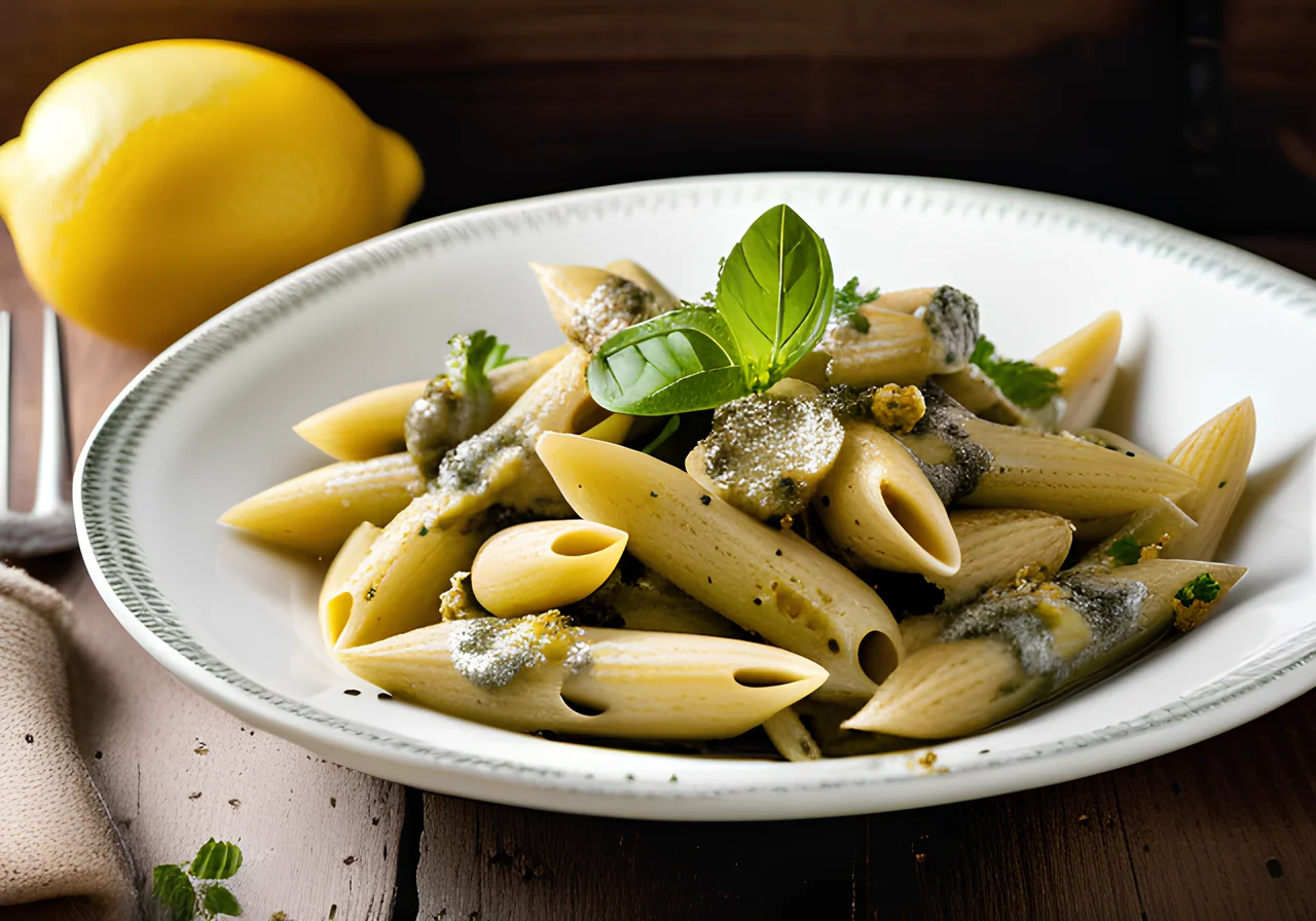 Penne with Capers Anchovy Pesto