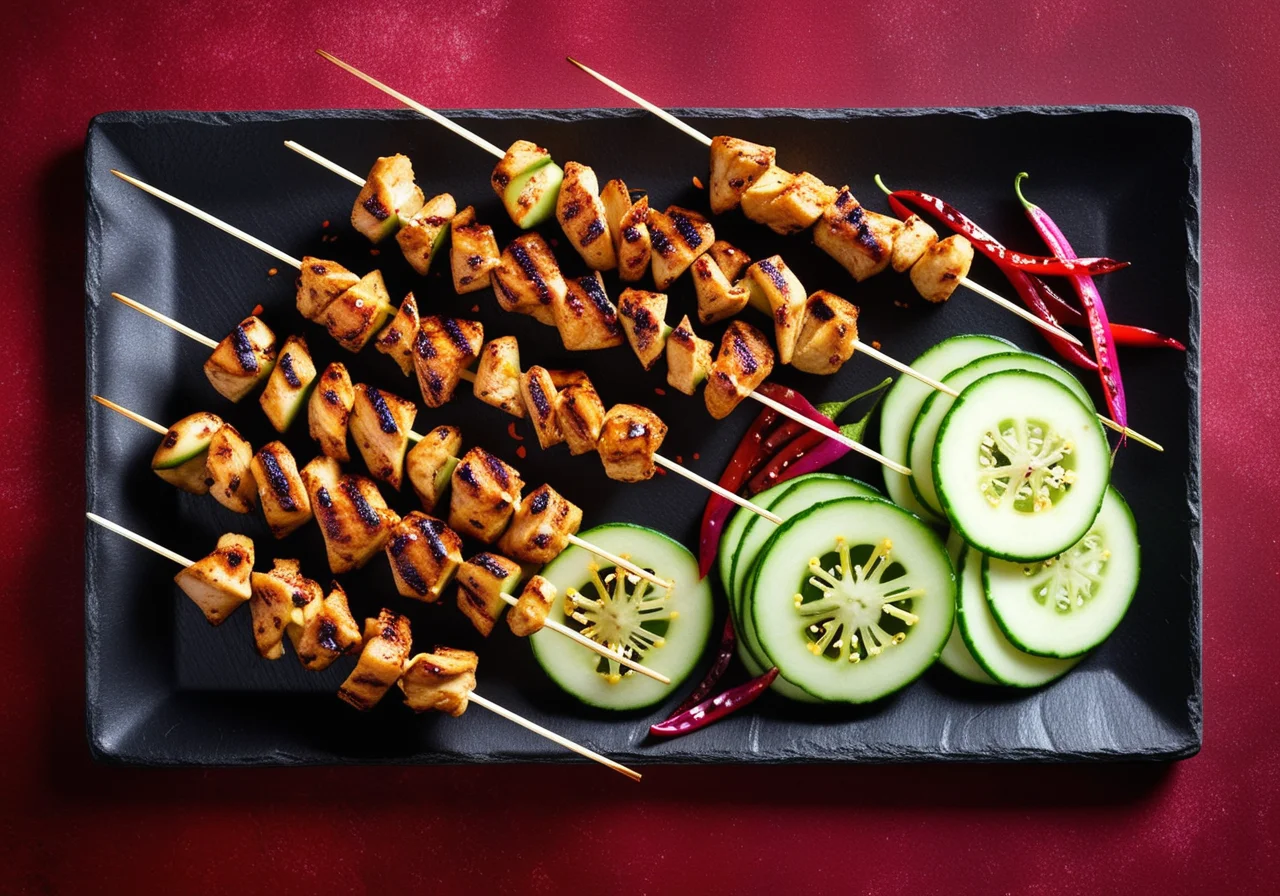 Chicken Satay with Cucumber Salad