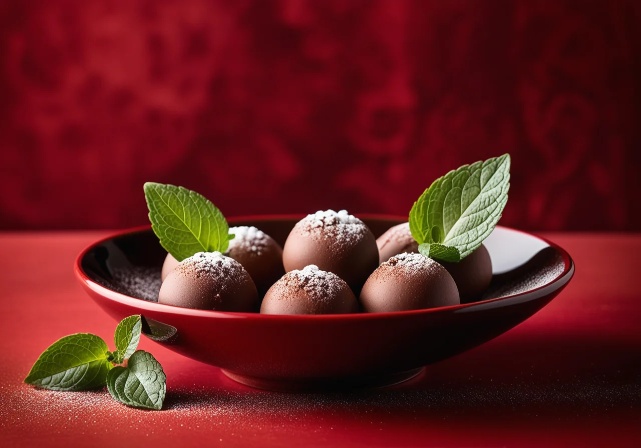 Cappuccino Pralines in a Red Bowl