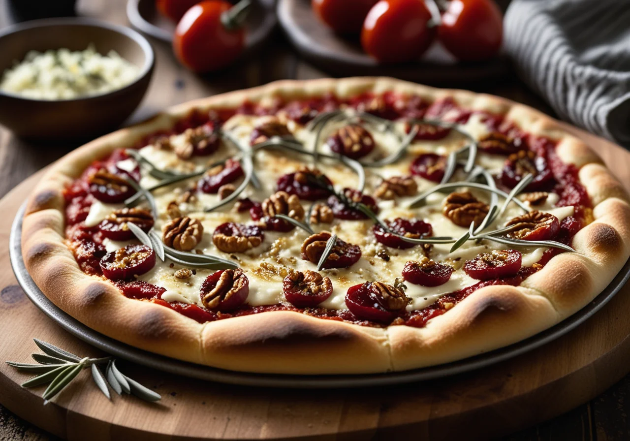 Goat Cheese Pizza with Fennel, Walnuts and Sun-Dried Tomatoes