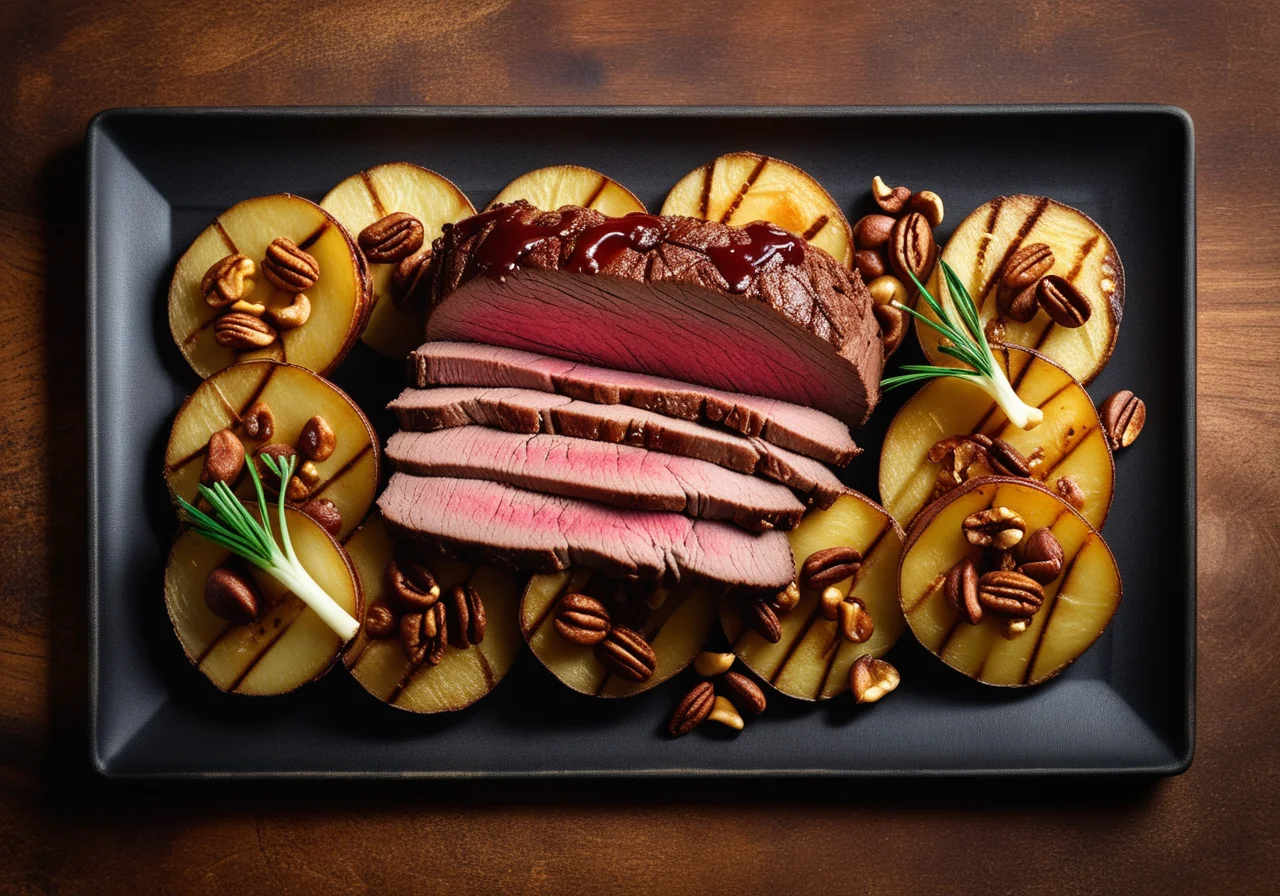 Red Cabbage Roast with Cinnamon Sauce and Potato Gratin