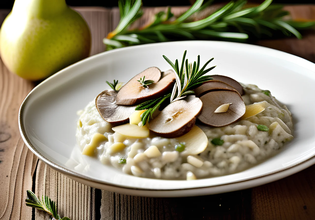 Risotto with Herb Porcini Mushrooms, Pears and Gorgonzola