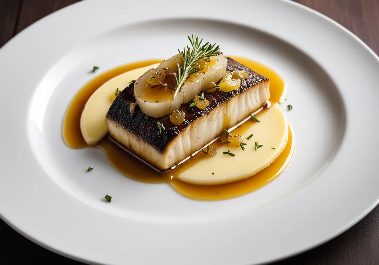 Sea bass with caramelized small onions