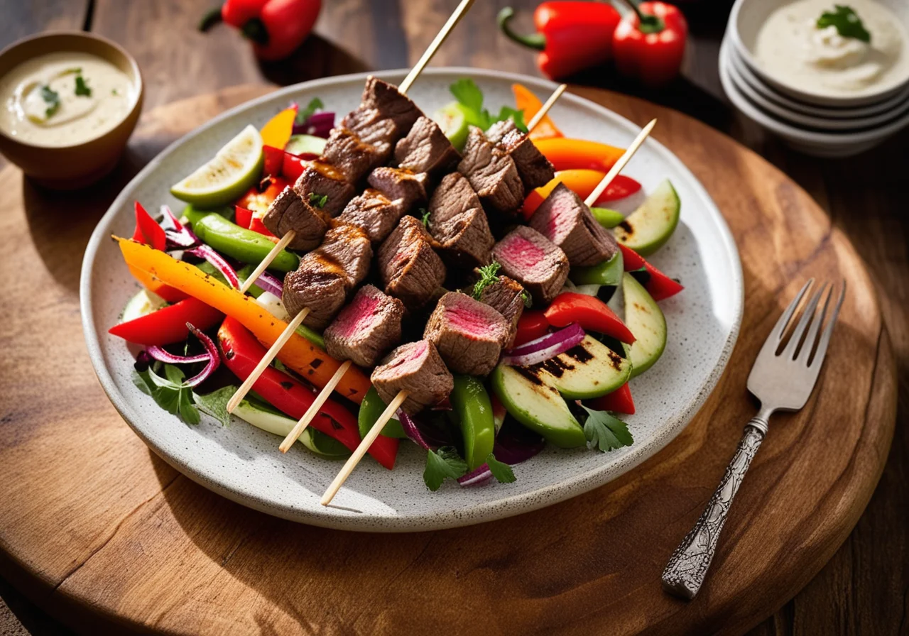 Lamb Skewers with Salad and Potatoes
