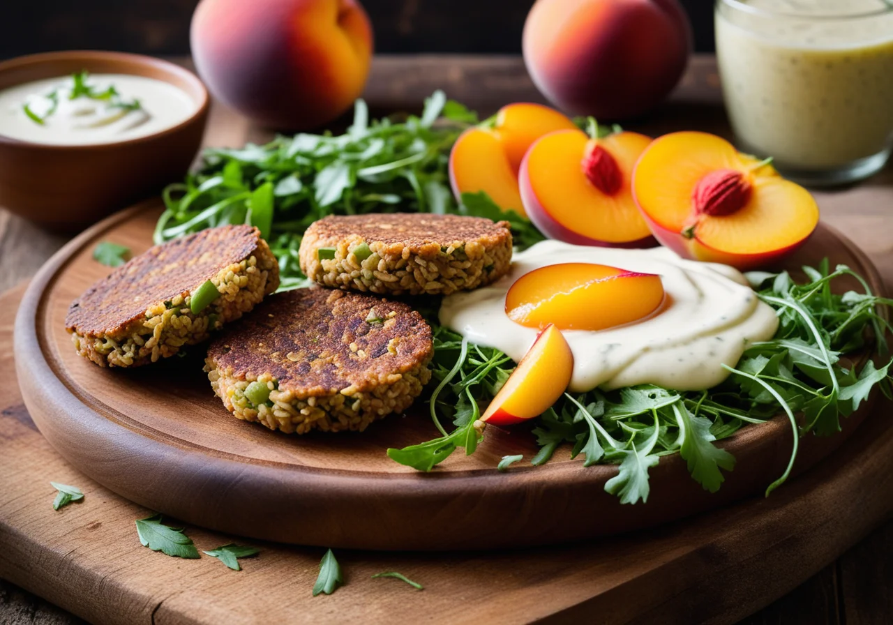 Rice Lentil Patties with Peach Cucumber Salad