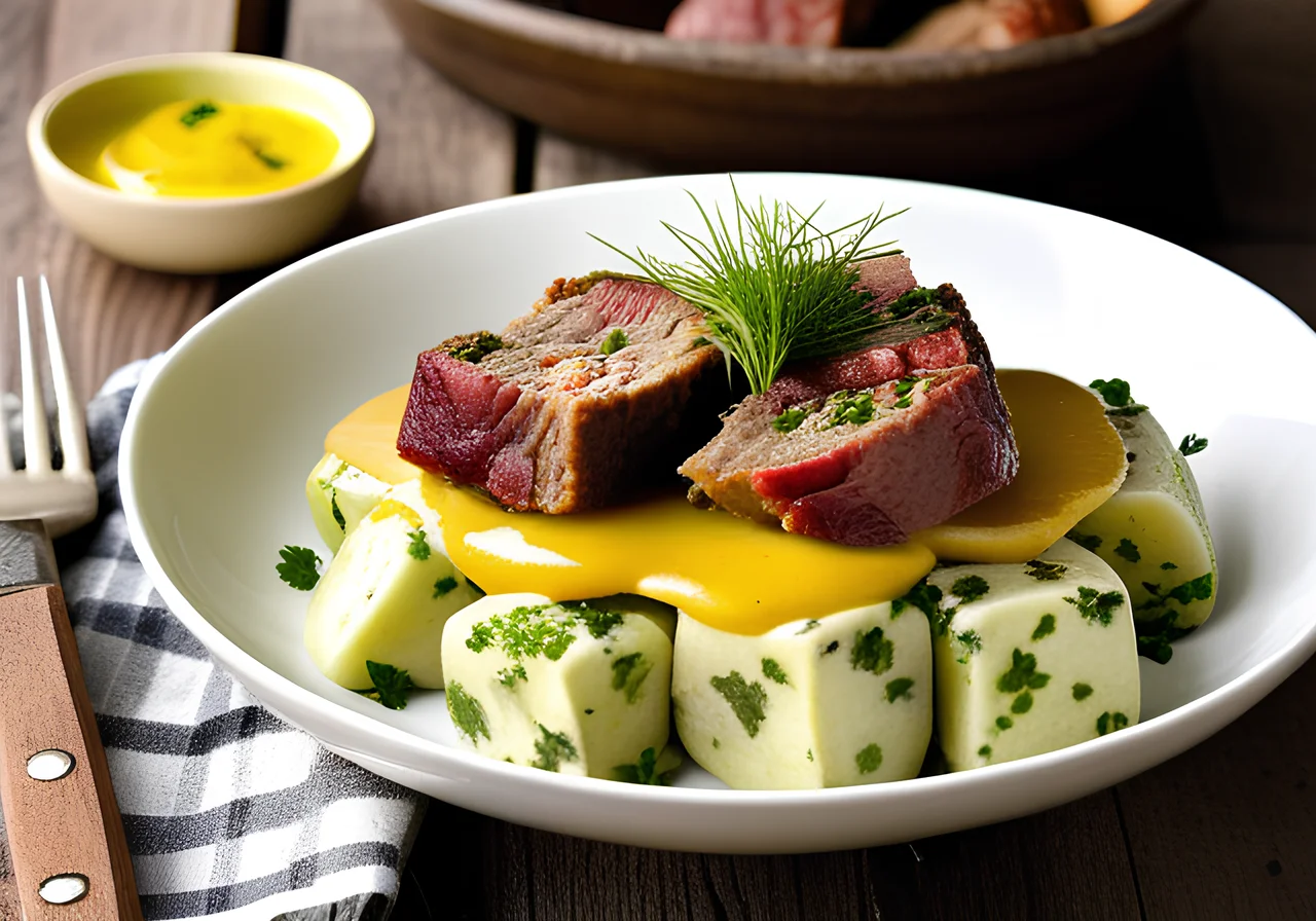 Potato Salad with Meatloaf and Mustard Dressing