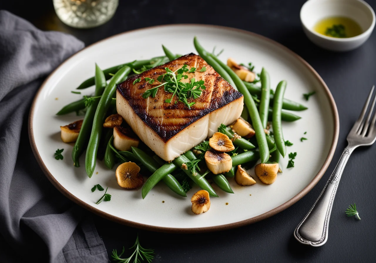 Thick Beans in Herb Oil with Black Cod Fillets