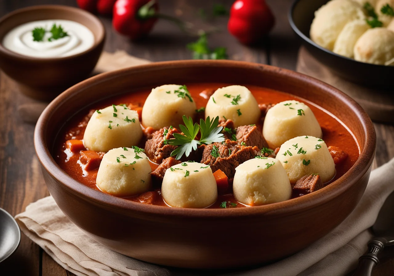 Szegediner Goulash with Bread Dumplings