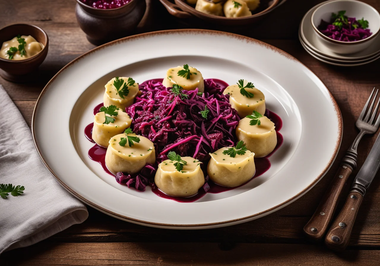 Wild Boar Tenderloin with Red Cabbage and Dumplings