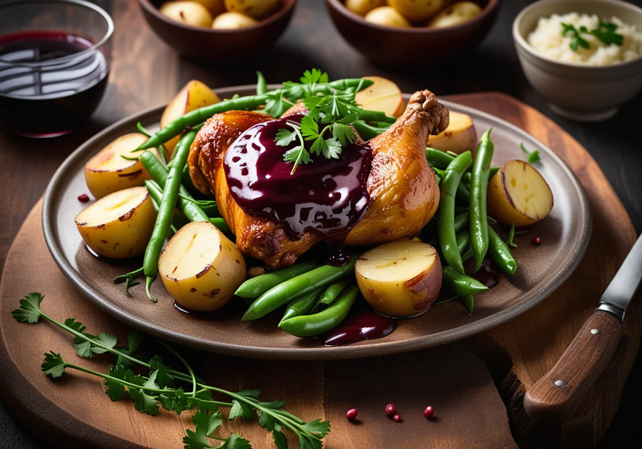 Chicken Thighs in Red Wine Vinegar with Potato Cubes