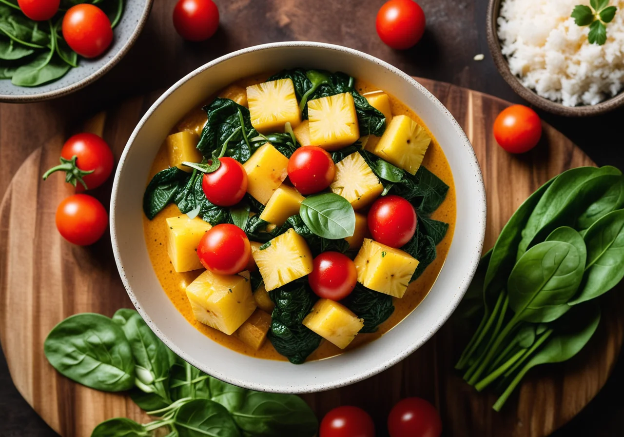 Pineapple Spinach Curry with Onions and Tomatoes