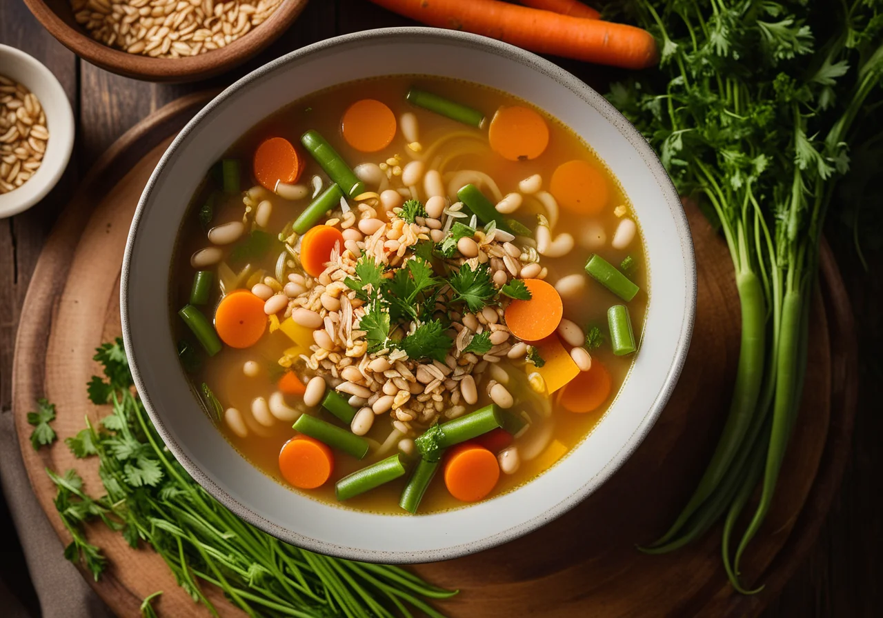 Clear Vegetable Soup with Barley and Beans