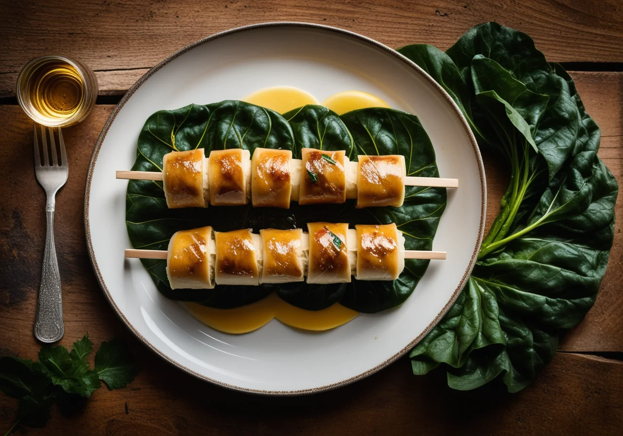 Fish in Swiss Chard Wrap with Wine Sauce