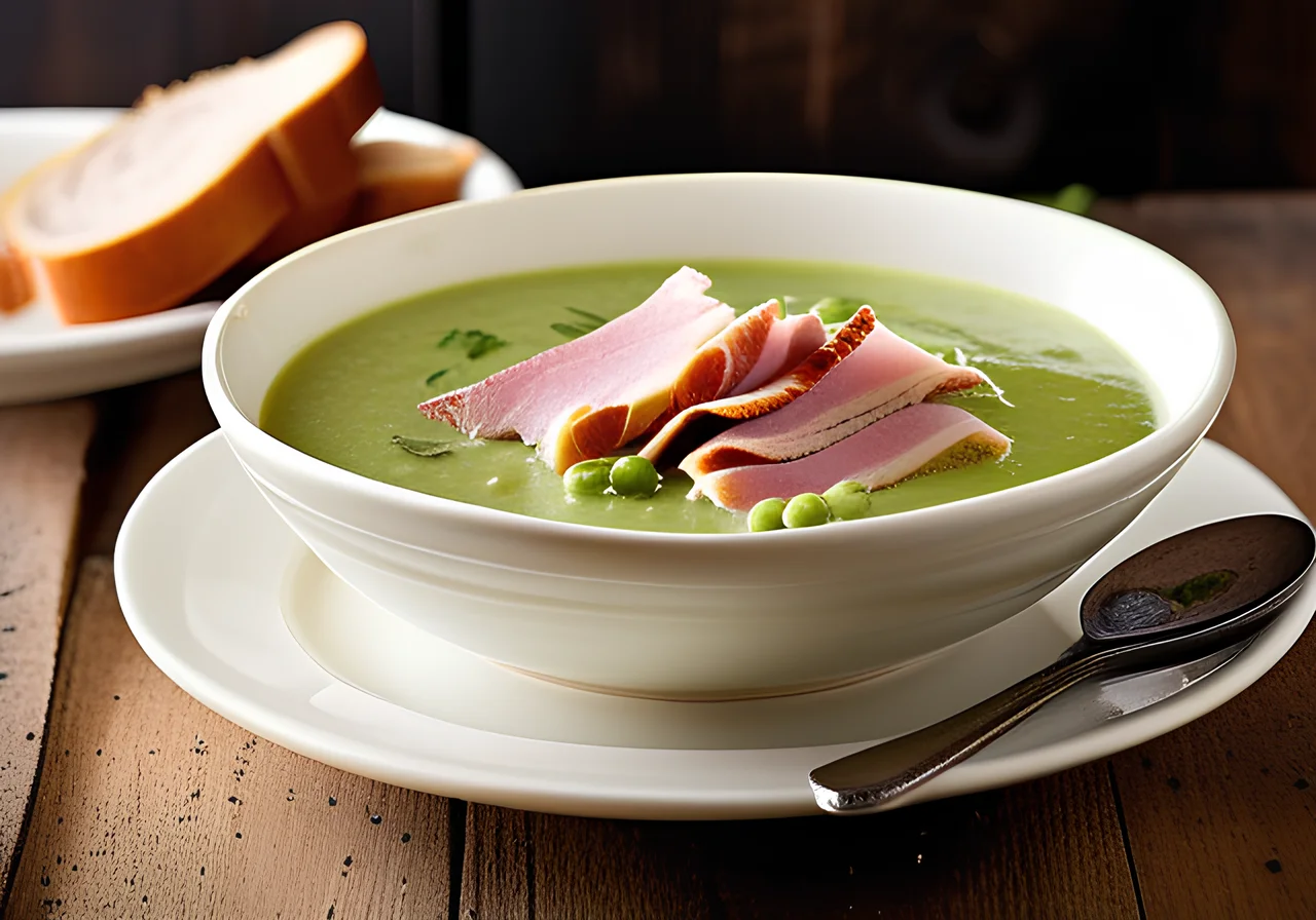Pea Cream Soup with Ham