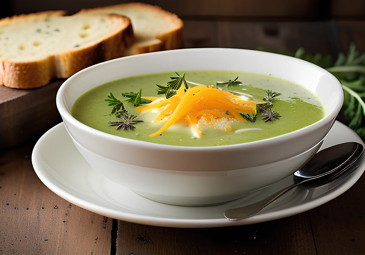 Broccoli Cream Soup with Crispy Cheese Toast