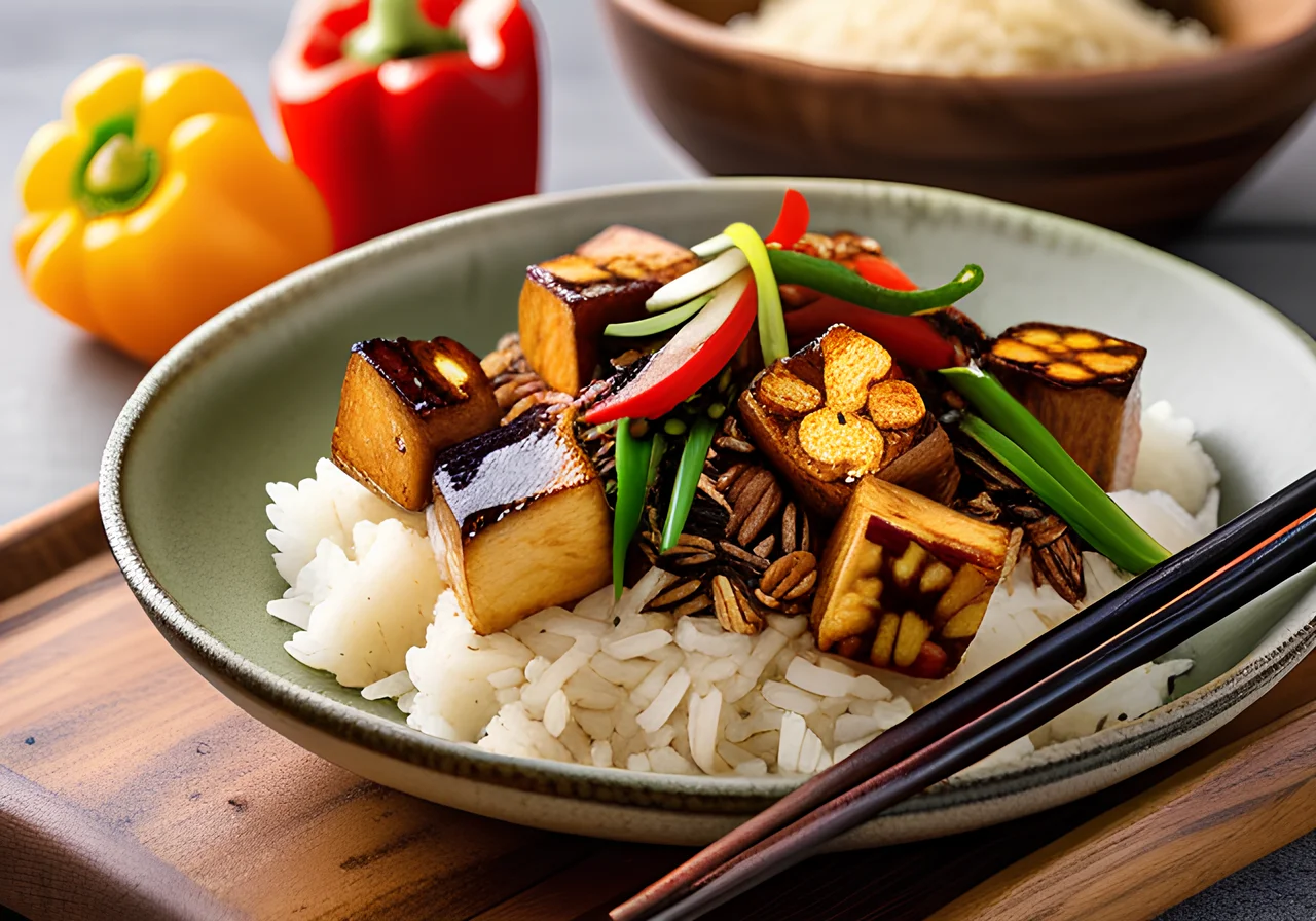 Rice Pan with Tofu and Mushrooms